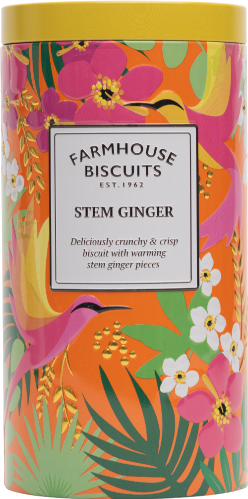 FARMHOUSE Stem Ginger Biscuits in Tropical Bright Tin 200g