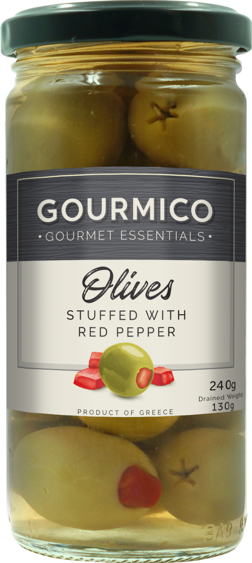 GOURMICO Green Olives Stuffed with Red Pepper 240g