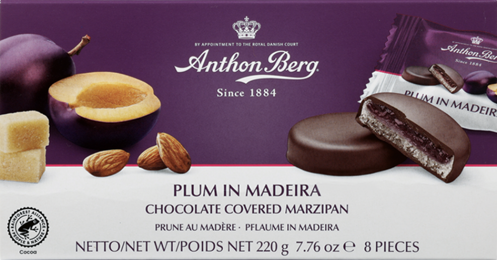 ANTHON BERG Plum in Madeira Marzipan Chocolates 220g