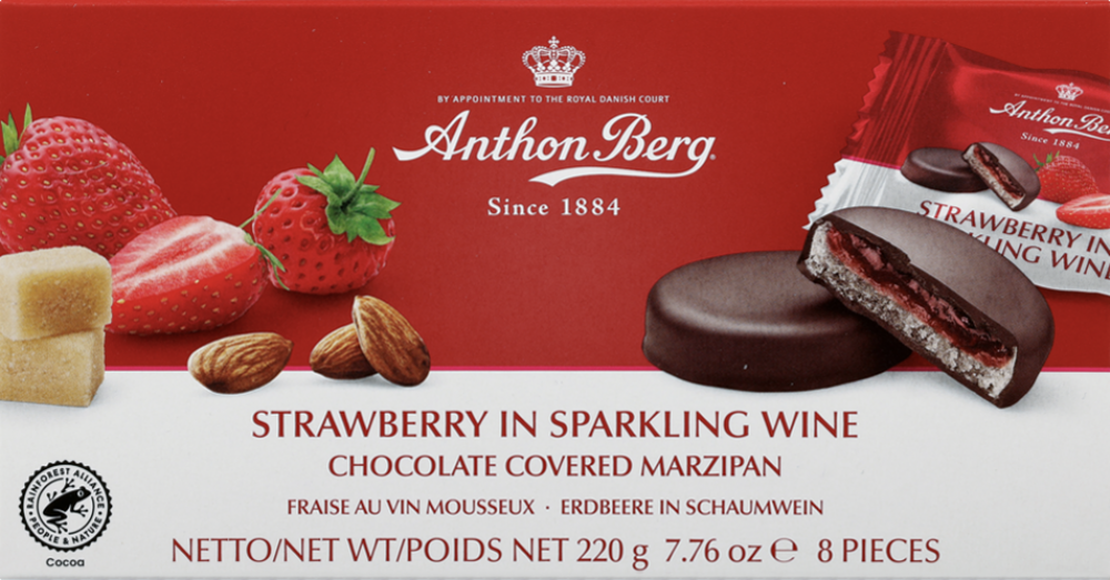 ANTHON BERG Strawberry in Sparkling Wine Marzipan Chocolates 220g