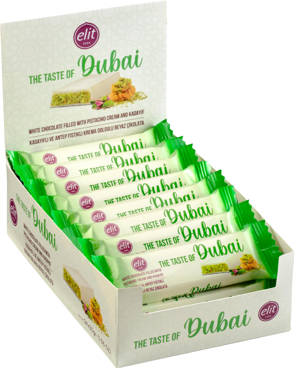 ELIT White Chocolate Filled with Pistachio Cream & Kadayif 30g
