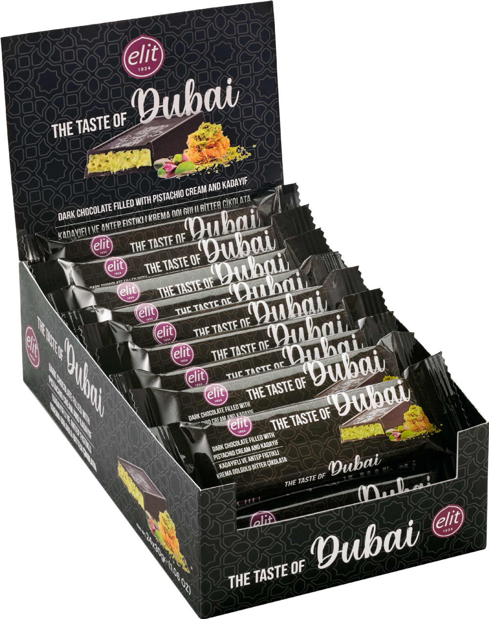 ELIT Dark Chocolate Filled with Pistachio Cream & Kadayif 30g