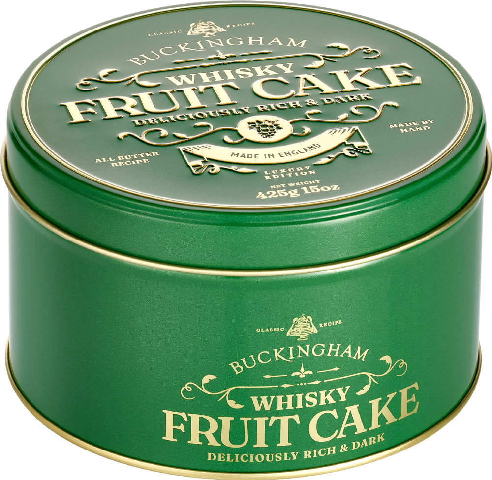 BUCKINGHAM Whisky Fruit Cake in Green Vintage Gift Tin 425g