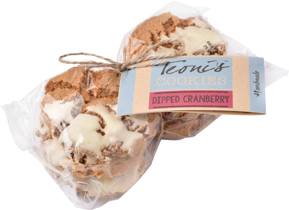 TEONI'S White Choc Dipped Cranberry Oat Crunch Cookies 300g