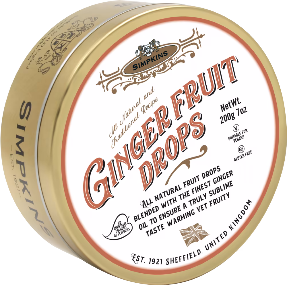 SIMPKINS Ginger Fruit Drops Tin 200g