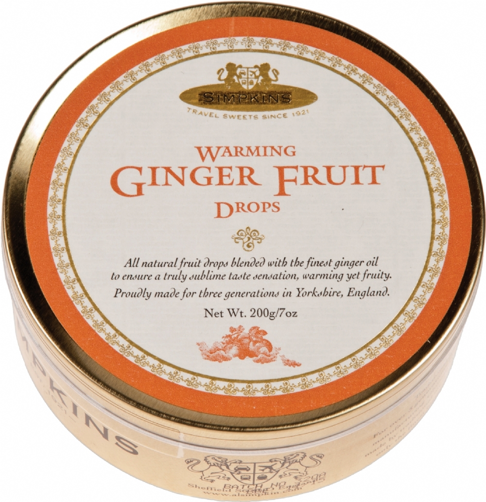 SIMPKINS Warming Ginger Fruit Drops - Tin 200g