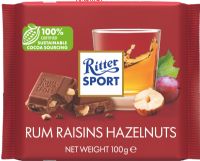 RITTER SPORT Rum, Raisins, Hazelnuts Milk Chocolate 100g