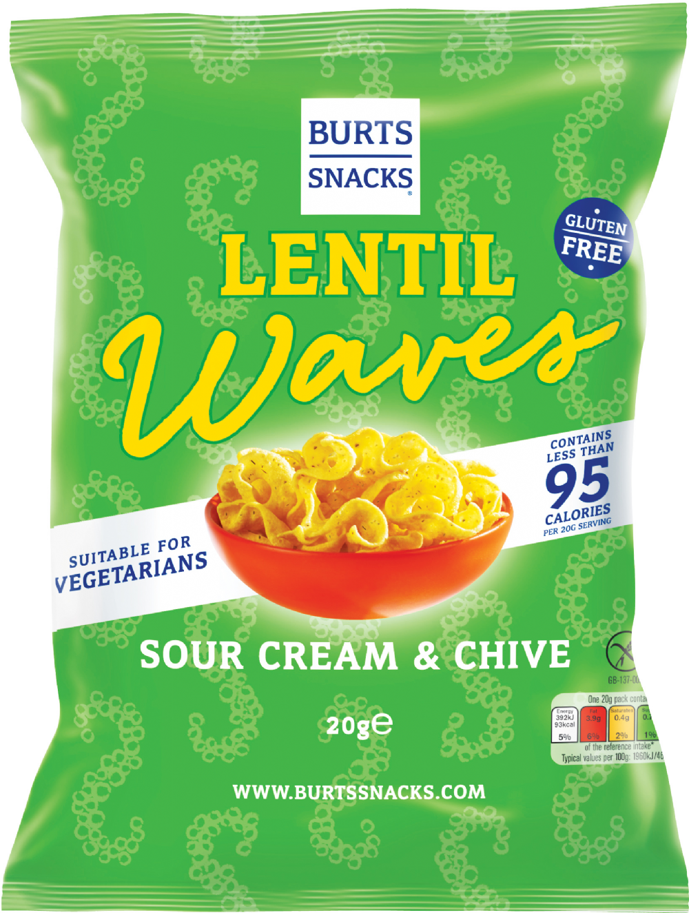 BURTS Lentil Waves Sour Cream & Chive 20g (5034709004460)