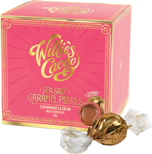 WILLIE'S CACAO Sea Salt Caramel Pearls S/Berry & Cream 150g