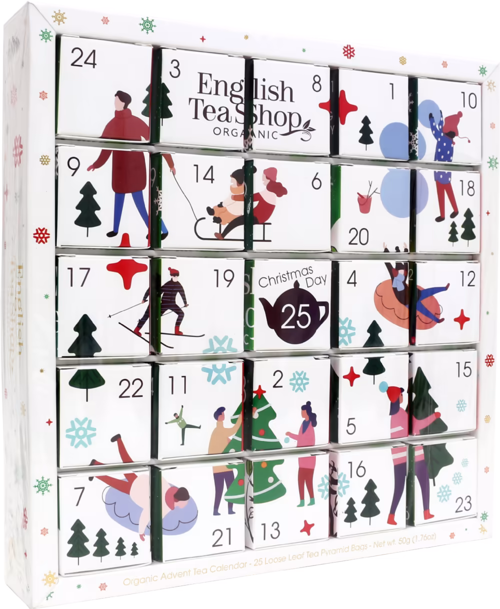 ENGLISH TEA SHOP White Ornaments Advent Calendar Puzzle - 25 Pyramid Tea Bags 50g