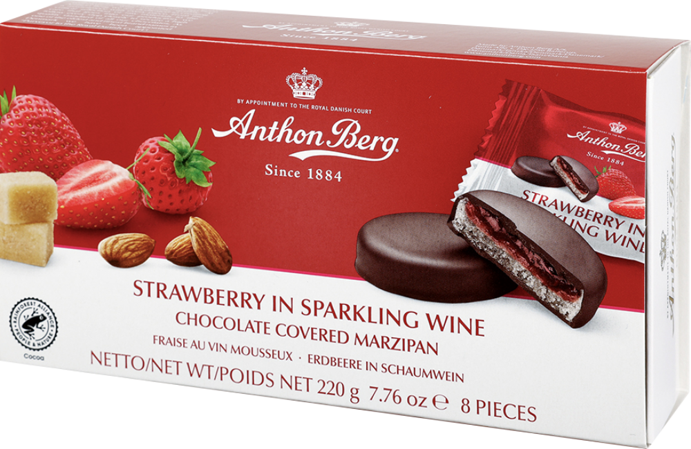 ANTHON BERG Strawberry in Sparkling Wine Marzipan Chocolates 220g