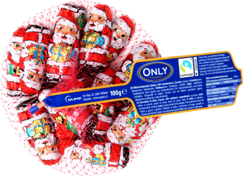 ONLY Foiled Milk Chocolate Santas in Net 100g