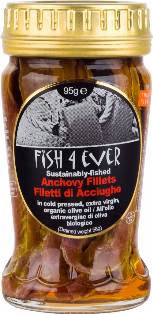 FISH 4 EVER Anchovy Fillets in Organic Olive Oil - Jar 95g
