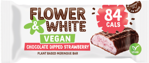 FLOWER & WHITE Vegan Choc Dipped Strawberry Meringue Bar 20g