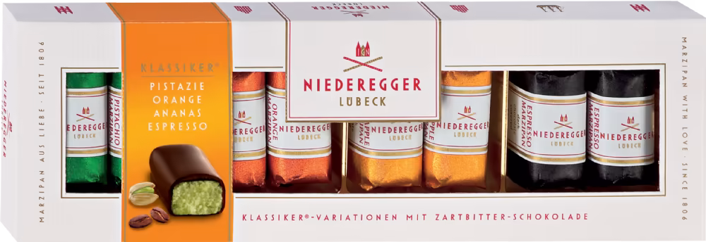 NIEDEREGGER Mini Marzipan Loaves - Pistachio, Orange, Pineapple, Espresso 100g