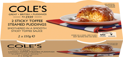 COLE'S Sticky Toffee Steamed Puddings 2x110g