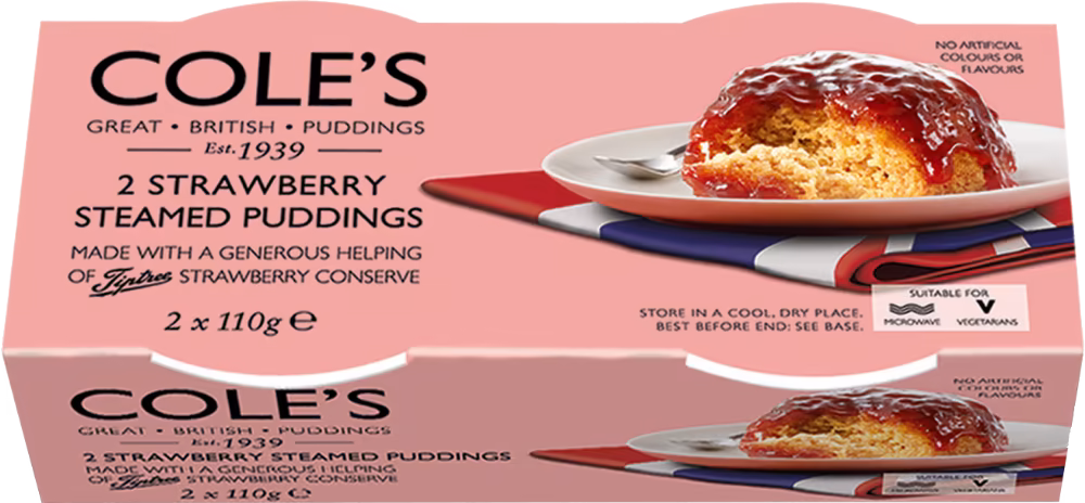 COLE'S PUDDINGS 2 Strawberry Steamed Puddings (2x110g)