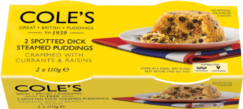 COLE'S Spotted Dick Steamed Puddings 2x110g