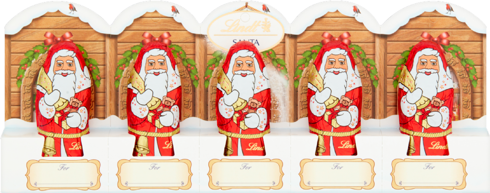 LINDT Milk Chocolate Santa - 5 Pack 50g