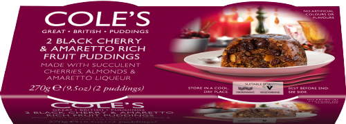 COLE'S PUDDINGS Black Cherry and Amaretto Puddings 2x135g
