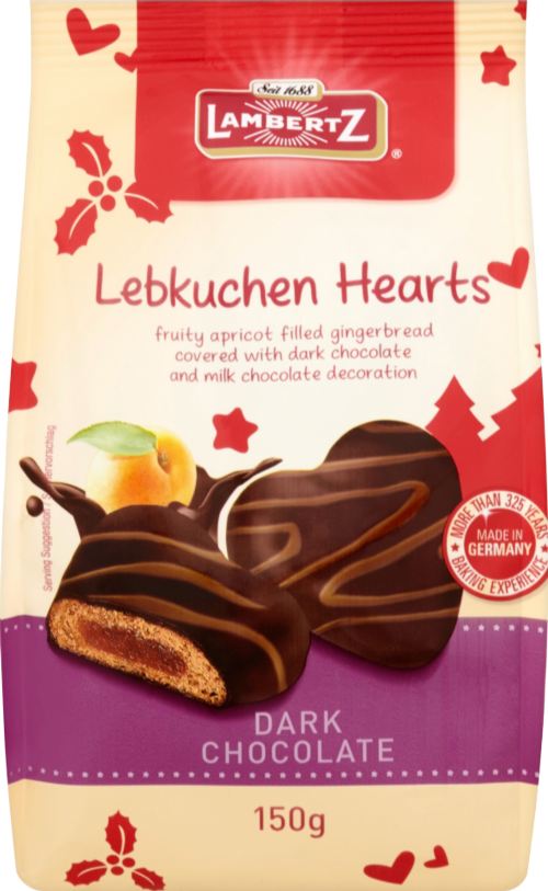 LAMBERTZ Lebkuchen Hearts - Dark Chocolate 150g