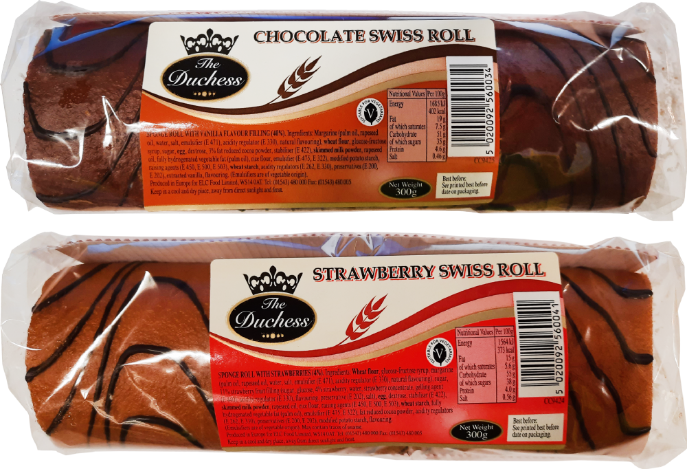 Holleys Fine Foods DUCHESS Swiss Roll Assorted Case 300g