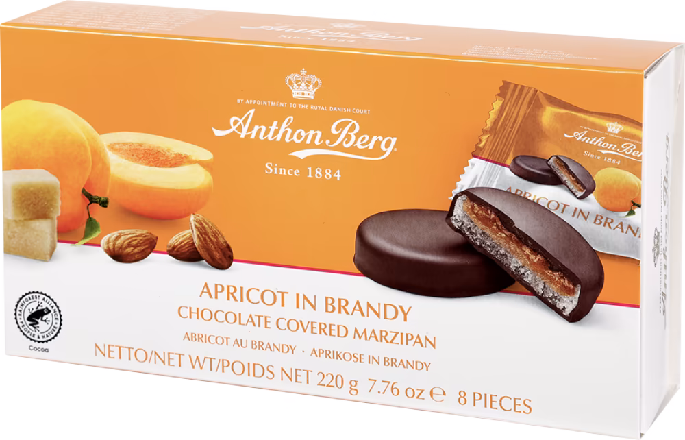ANTHON BERG Apricot in Brandy Marzipan Chocolates 220g
