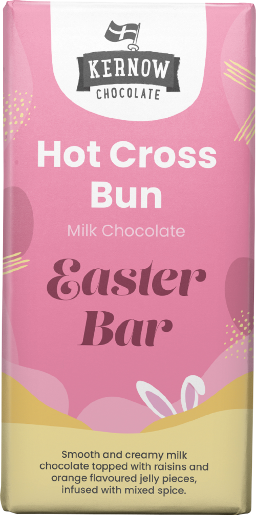 KERNOW Hot Cross Bun Milk Chocolate Easter Bar 100g