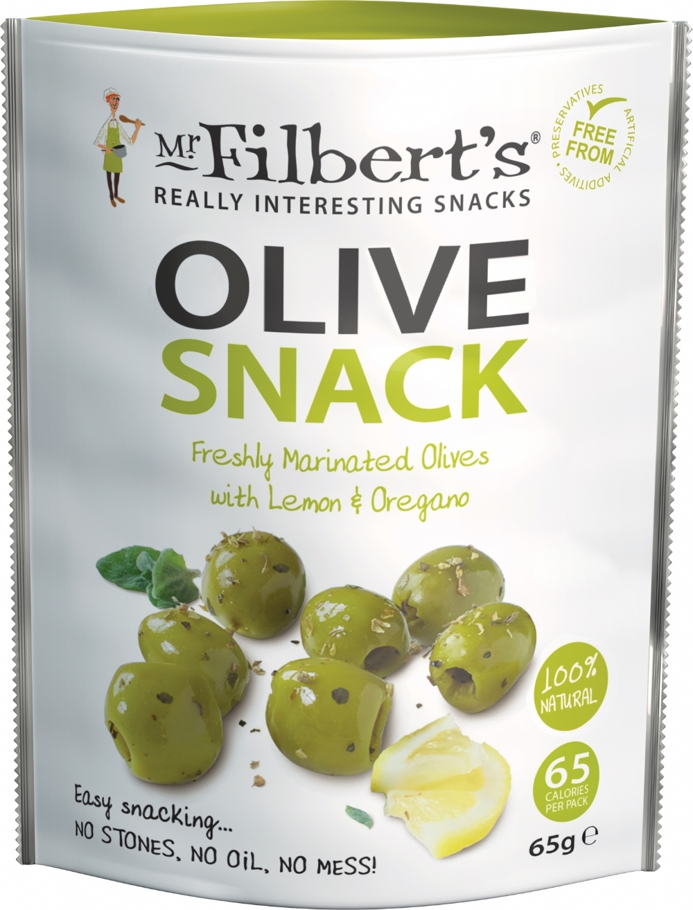MR FILBERTS Pitted Green Olives / Lemon & Oregano 65g (5060145050440)
