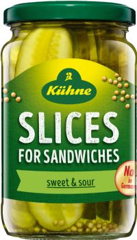 KUHNE Sweet & Sour Gherkin Slices for Sandwiches 330g