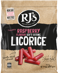 RJ'S LICORICE Raspberry Soft Eating Licorice - Bag 300g