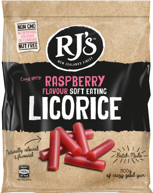 RJ'S Raspberry Soft Eating Licorice - Bag 300g