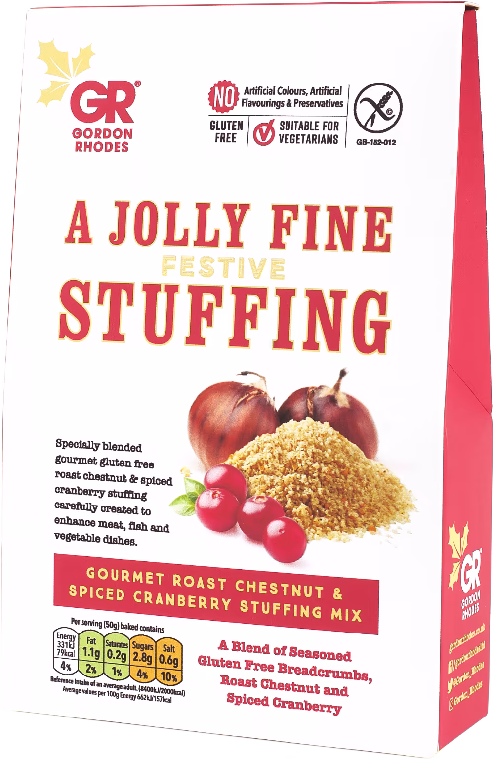 GORDON RHODES Gluten Free Gourmet Festive Chestnut & Spiced Cranberry Stuffing Mix 125g