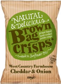 BROWN BAG CRISPS West Country Cheddar & Onion 150g (5060356680085)