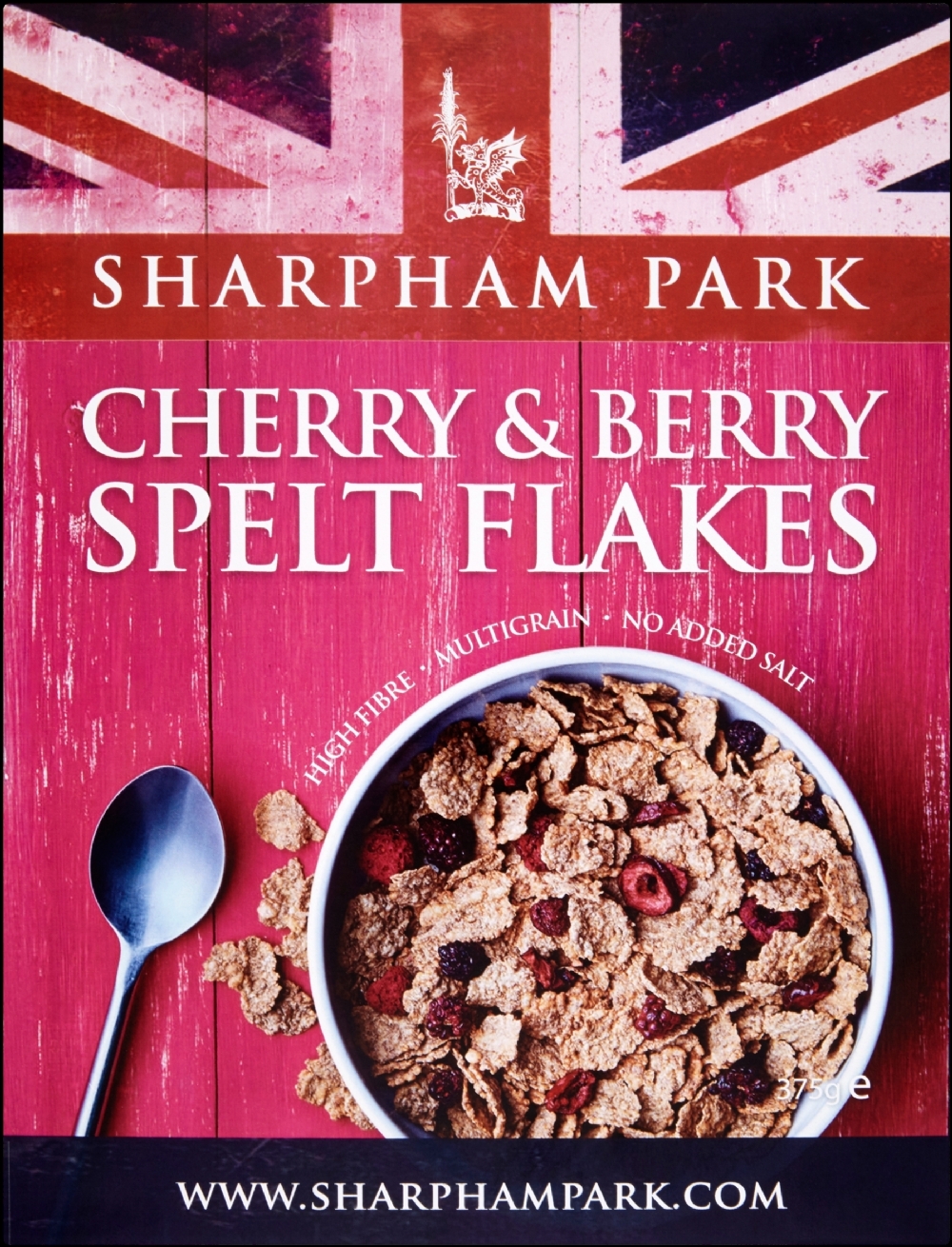 SHARPHAM PARK Cherry & Berry Spelt Flakes 375g (5060130412383)