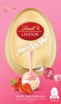 LINDT Lindor White Chocolate Egg with Strawberries & Cream Truffles 260g