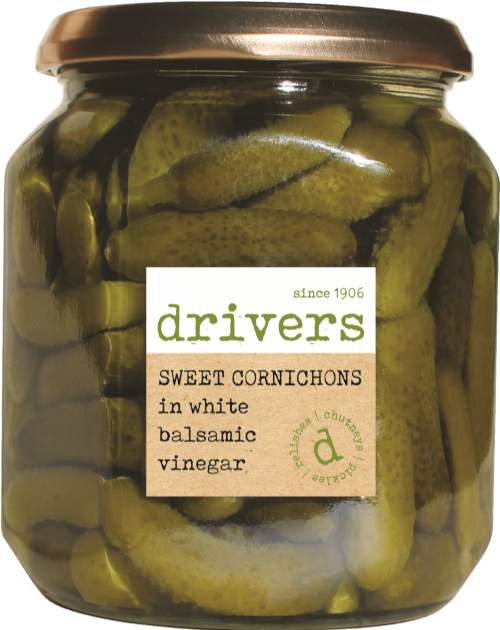 DRIVER'S Sweet Cornichons in White Balsamic Vinegar 550g