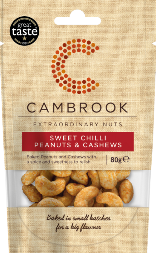 CAMBROOK Baked Sweet Chilli Peanuts & Cashews 80g