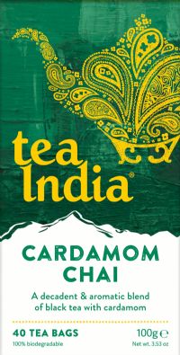 TEA INDIA Cardamom Chai 40 Teabags 100g (5016686003636)