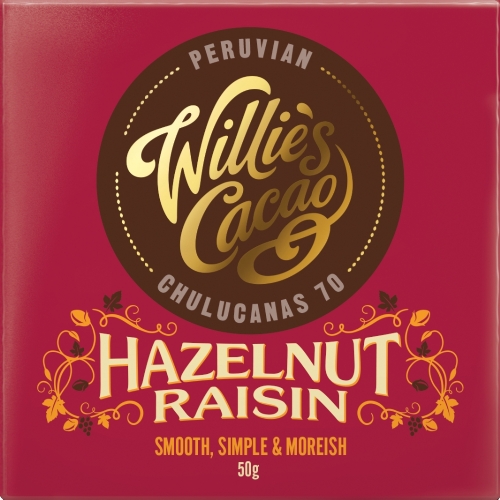 WILLIE'S CACAO Hazelnut Raisin Peruvian 70 Dark Choc 50g