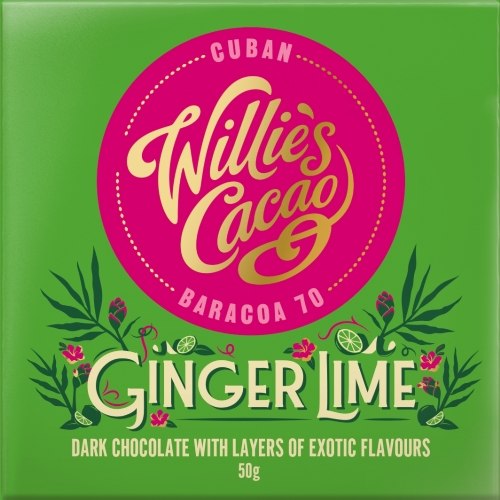 WILLIE'S CACAO Ginger Lime Cuban 70 Dark Chocolate 50g