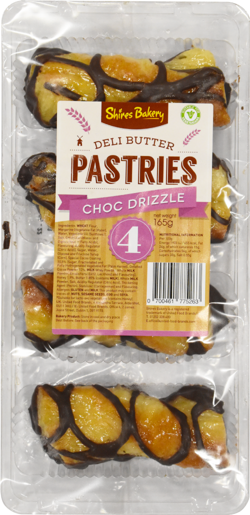 SHIRES BAKERY 4 Deli Butter Pastries - Choc Drizzle 165g