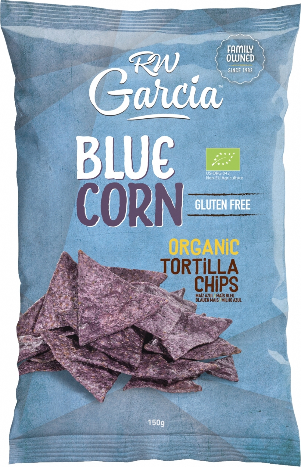 R W GARCIA Organic Blue Corn Tortilla Chips 150g (5060142212421)