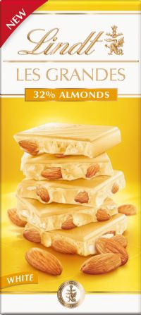 LINDT Les Grandes White Chocolate 32% Almonds Bar 150g