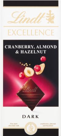 LINDT Excellence Dark Cranberry, Almond & Hazelnut Bar 100g