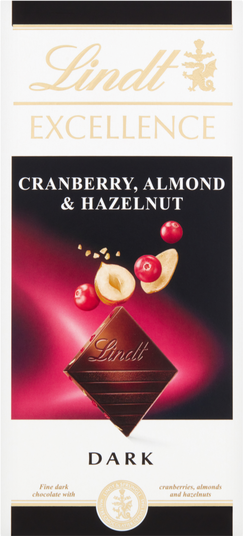 LINDT Excellence Dark Cran, Almond & Hazel Intense Bar 100g