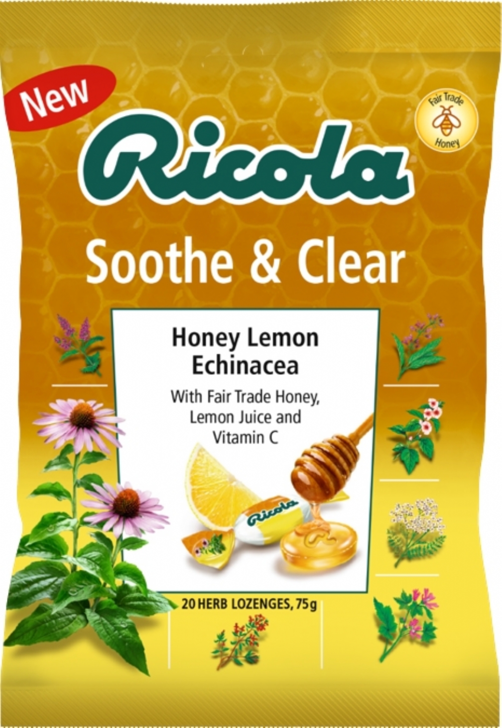 RICOLA Soothe & Clear Honey Lemon Echinacea Lozenges Bag 75g (7610700001417)