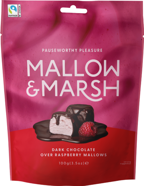 MALLOW & MARSH Raspberry Marshmallows / Dark Choc - Bag 100g