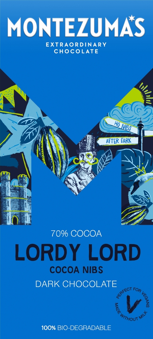 MONTEZUMA'S Lordy Lord - Cocoa Nibs Dark Chocolate Bar 90g