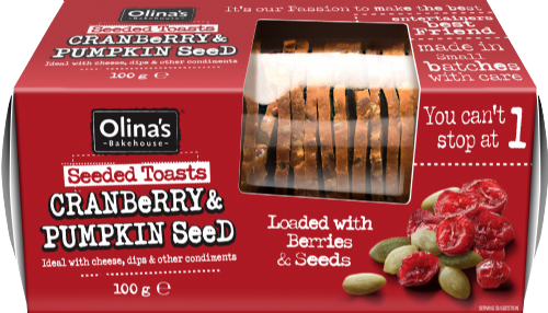 OLINA'S BAKEHOUSE Seeded Toasts -Cranberry/Pumpkin Seed 100g